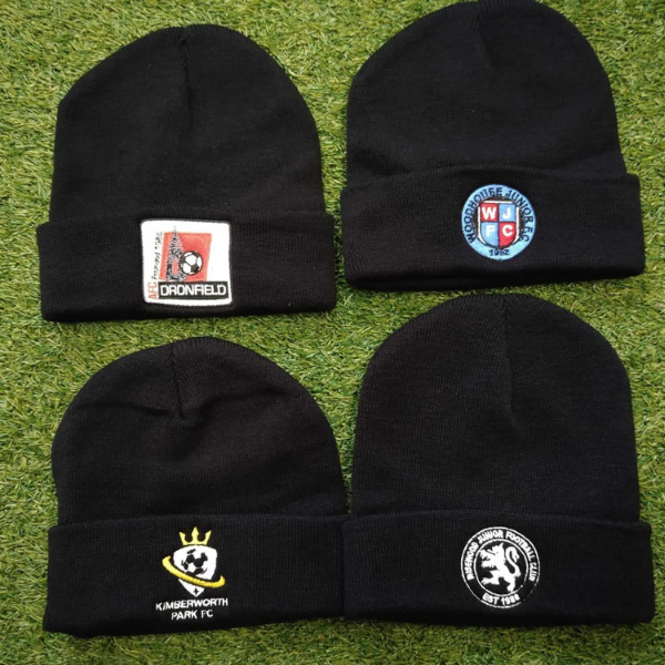 Plain Knitted Beanie Hat + Embroidered Badge