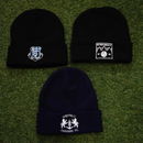 Plain Knitted Beanie Hat + Embroidered Badge x24